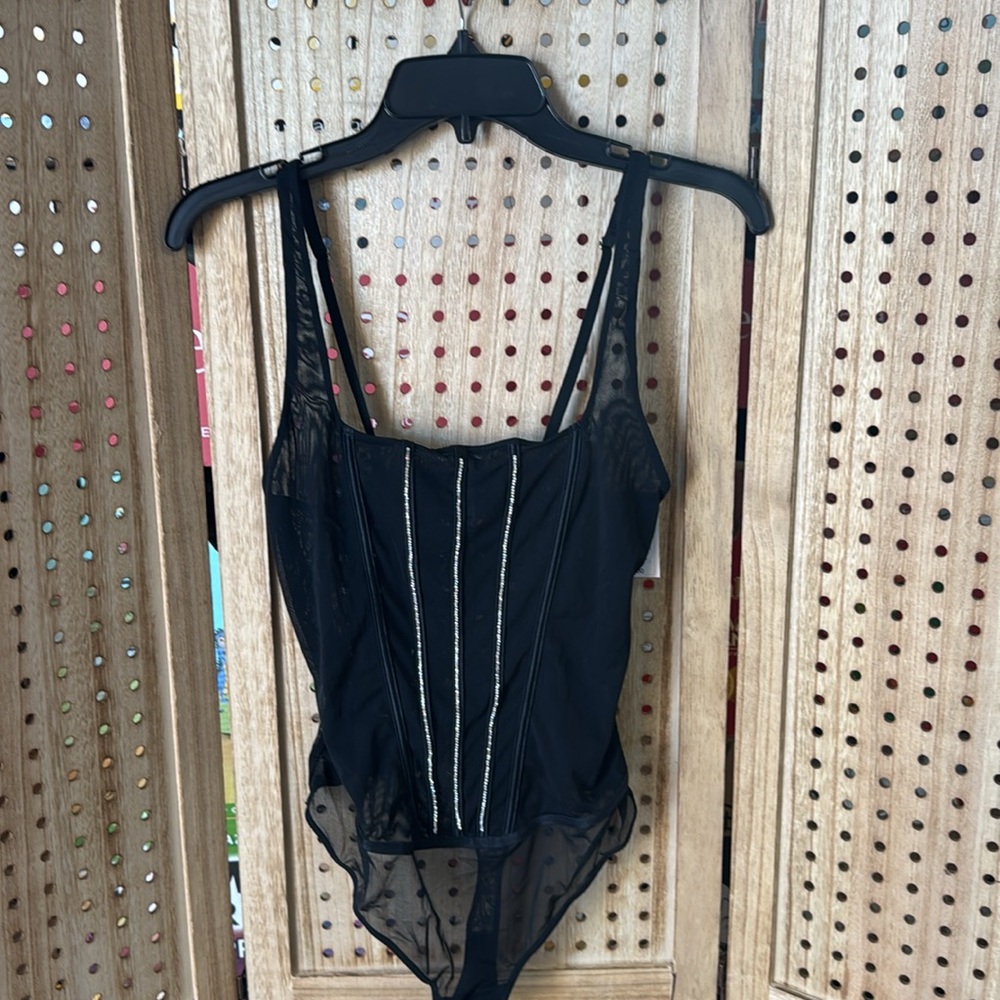 Auden Women's Black Rhinestone Lingerie Bodysuit - size medium NWT